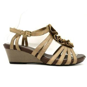 Clarks Bendables Brown Leather Slip On Buckle Wedge Sandals Shoes Women's 8 M